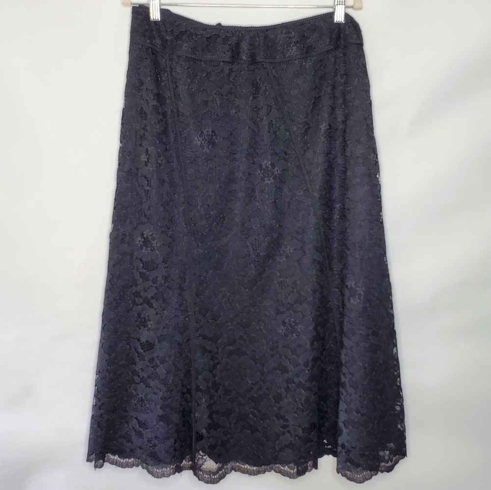 Nine West SILK Lined Black Lace Midi Skirt Size 20W A-line Dark Romantic Flowy
